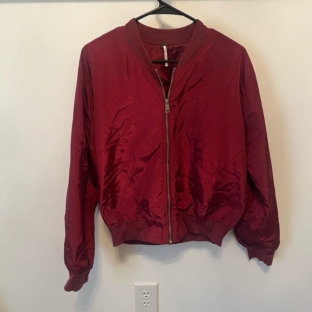 Women's Burgundy Bomber Jacket